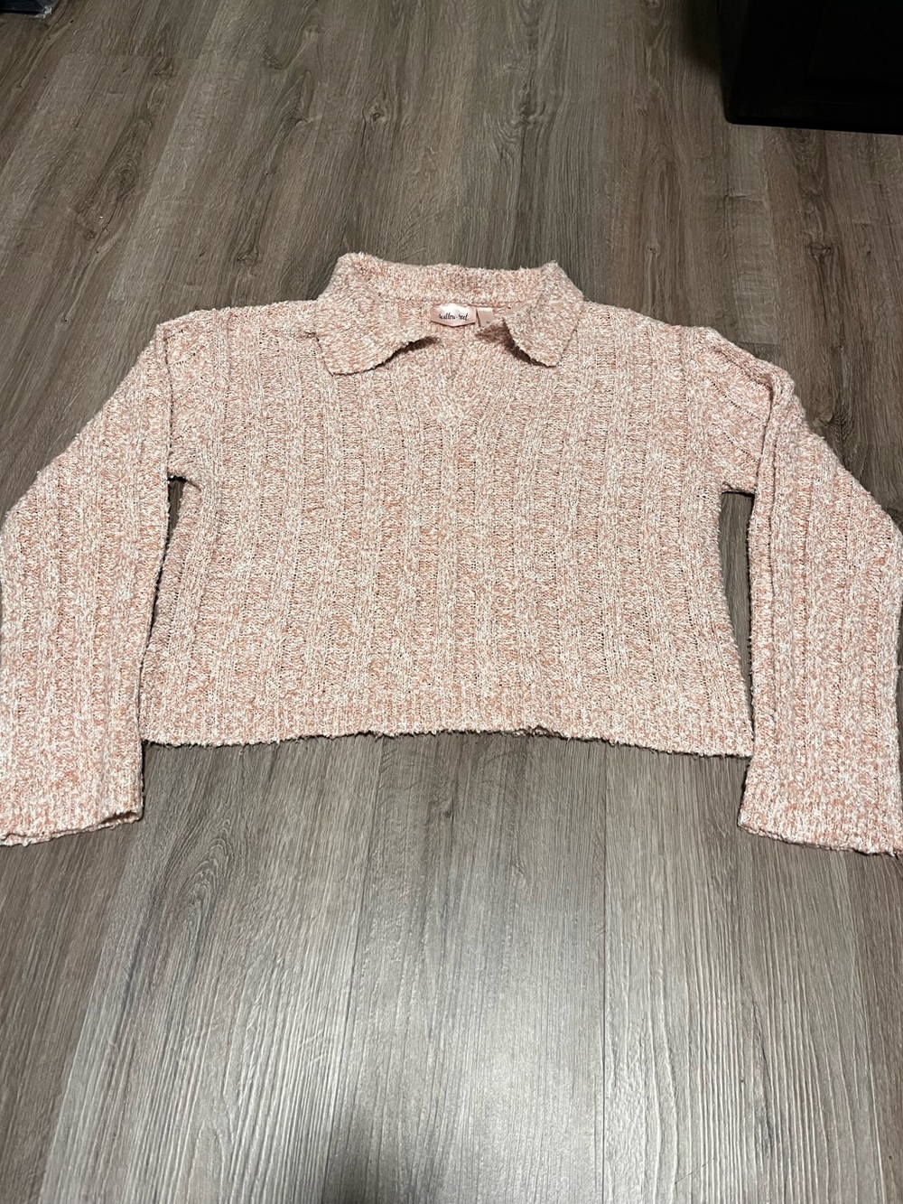 Willow & Root Cozy Collared Cropped Knit Sweater - Blush Mix